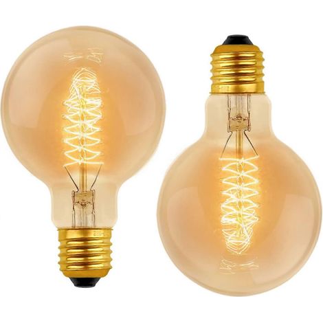 Ampoule globe vintage G80 E27 à intensité variable 60 W blanc chaud 2700 K, 600 lm, ampoules décoratives incandescentes rétro E27 à filament de tungstène spiralé, lot de 2 (1/5)