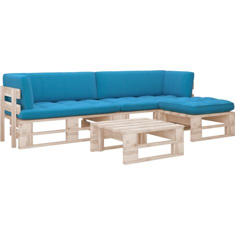 Salon de jardin palette 4pcs avec coussins Bois de pin imprégné (1/5)