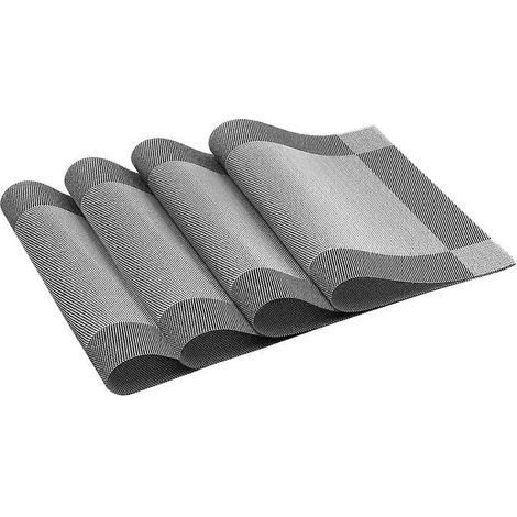 Set de 4 sets de table tissés antidérapants et isolants, lavables (4 sets de table, gris argenté) (1/5)