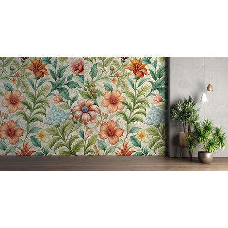 Papier peint fleuri - tapisserie pivoines rétro - 150 x 250 cm (1/2)