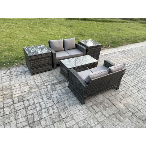 Fimous Hoher Rücken Rattan Gartenmöbel Sets mit Rechteckig Couchtisch 2 Beistelltische Dunkelgrau Gemischt (1/5)