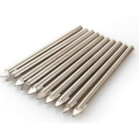 Jeu de 10 forets en carbure de tungstène de 6 mm avec pointe de lance pour carrelage, verre, céramique et miroirs