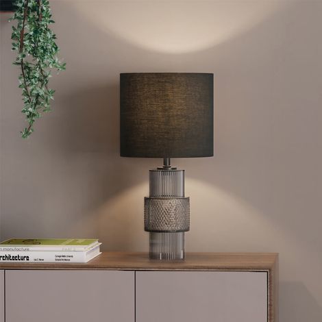 HOME DELUXE Große Tischlampe aus Glas YUKI - Rauchgrau große Tischlampe, Glaslampe, Design Tischlampe