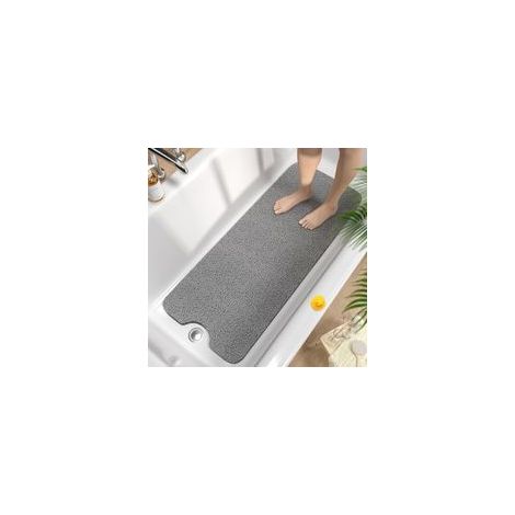 Gris Tapis de Baignoire Antidérapant 100x40cm, Extra Long Tapis de Douche Antiderapant, Loofah en PVC Souple Tapis Antidérapant Baignoire, Séchage Rapide Tapis de Bain, sans Ventouse,