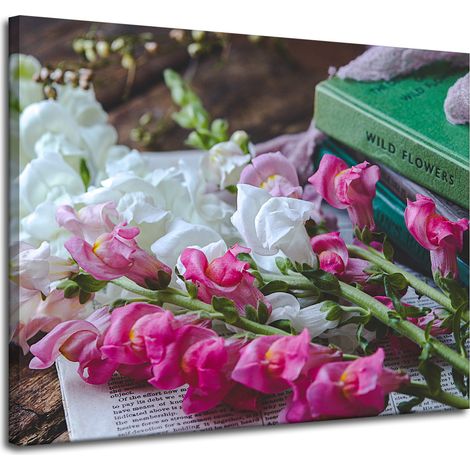 Stampa su tela "Bocche di leone botaniche" 100x80 cm, bouquet di fiori