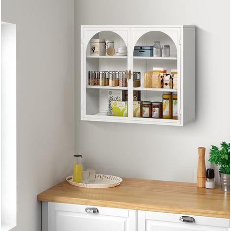 Meuble mural 60x70x23 cm avec 2 portes et étagère amovible, blanc (1/5)