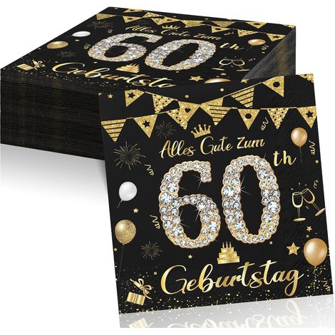 Lot de 40 serviettes de décoration de table en papier noir doré pour 60e anniversaire homme femme 33 x 33 cm (1/5)
