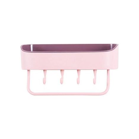 Étagère murale adhésive pour douche - blanc-gris, rangement pour shampoing, gel douche et savon, avec 4 crochets et 1 porte-serviette, sans perçage (1/5)