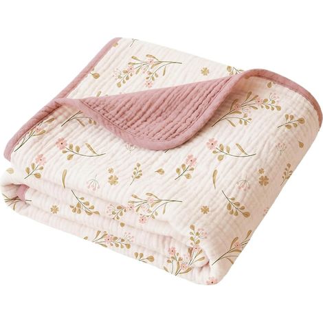 Couvertures en mousseline pour bébés filles et garçons, couverture de berceau 100% coton pour bébés et jeunes enfants, lange ultra doux et léger pour la chambre de bébé, 101,6 cm x 91,4 cm (motif flor (1/5)