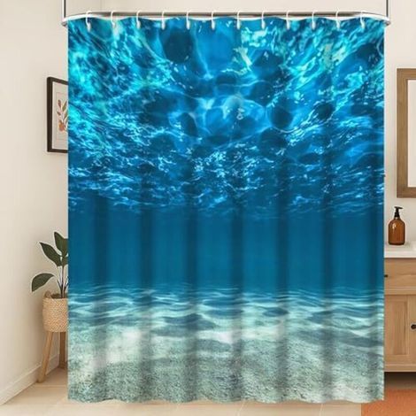 Rideau de Douche Océan Rideau de Douche Bleu océan Rideau de Douche Nature Monde sous-Marin Rideau de Salle de Bain mer Profonde Tissu imperméable et Lavable en Machine 180x200cm (1/5)