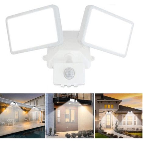 Projecteur Led Avec Détecteur De Mouvement Réglable, Projecteur Extérieur Led À Double Tête, Étanche Ip65, Blanc Lumière Du Jour, Parc, Garage Et Entrée,Blanc (1/5)