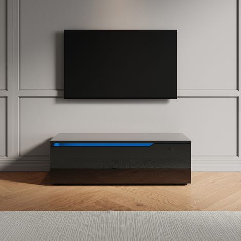 SONNI Hochglanz TV Schrank mit Schublade und LED-Lichtern, Wandmontage/Standmontage, Geeignet für Wohnzimmer und Schlafzimmer, Schwarz, 1000 x 350 x 300 mm