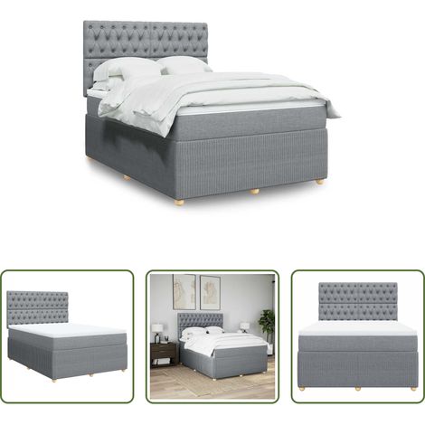 Matratze - Boxspringbett mit Matratze Hellgrau 140x200 cm Stoff (1/5)