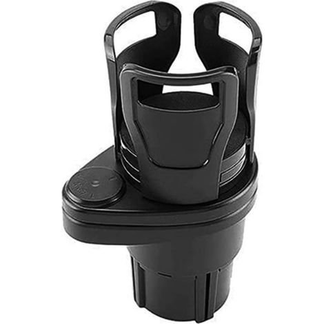 Porte-gobelet de siège de voiture multifonctionnel réglable 2 en 1, adaptateur d'extension pour bouteille d'eau, boisson, café, stockage des aliments (noir mat) (1/5)