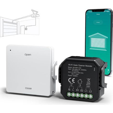 Ouvre-Porte de Garage Wi-Fi, Module d’interrupteur Connecté de Garage avec RF Télécommande, Contrôle Vocale et Programmation, Compatible Home (1/5)