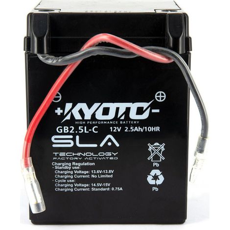 Batterie SLA Kyoto YB2.5L-C / 12V 2.5Ah pour moto scooter deux (1/2)