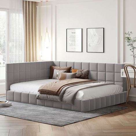Letto/divano letto imbottito 140200 Letto multifunzionale con rete a doghe in tessuto di velluto delicato sulla pelle Grigio (1/5)