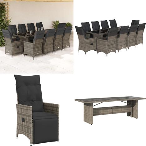 Ensemble de bistro de jardin 11 pcs coussins gris poly rotin - Salon De Jardin - Set De Salon De Jardin - Mobilier De Jardin - Fauteuil Pliable - Chaises Pliantes - Home & Living (1/5)