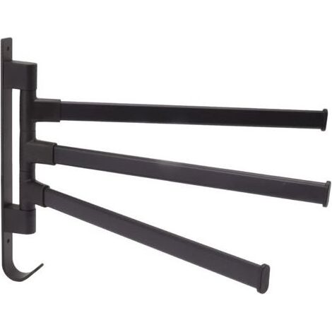 Porte-serviettes pivotant noir sans poinçon, porte-serviettes de salle de bains mural, tige de suspension d'angle de salle de bains à 3 bras (1/5)