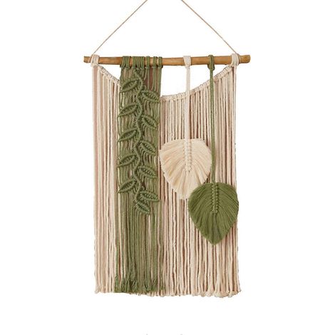 Tenture murale bohème à pompons, déco artisanale pour salon, chambre ou entrée, ornement textile suspendu, lot de 2 pièces, coton naturel, style ethnique, idéal pour embellir vos murs. (1/5)
