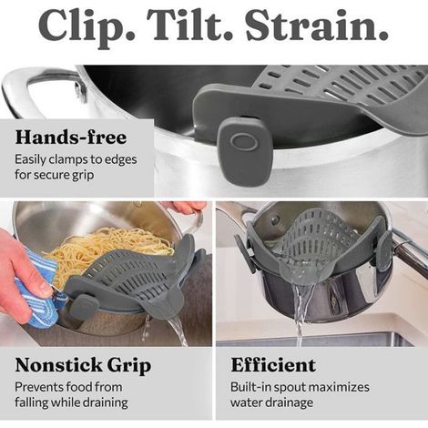 Passoire silicone - 1 pièce, adapte bols/casseroles - Gris Étiquette (1/5)