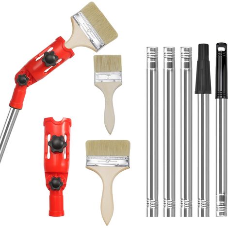 Perche Telescopique Peinture, 1,97 m Rallonge de Pinceau Multi-Angle, Acier Inoxydable et ABS Barre D'extension de Rouleau de Peinture, avec 2 Brosses, pour Hauts Plafonds, Murs, Décoration (1/5)