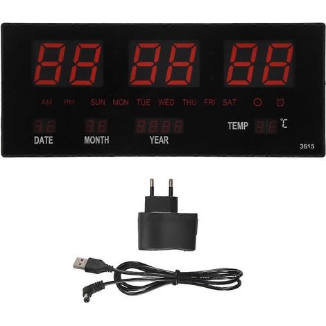Horloge électronique numérique murale rouge avec calendrier perpétuel à LED (1/4)