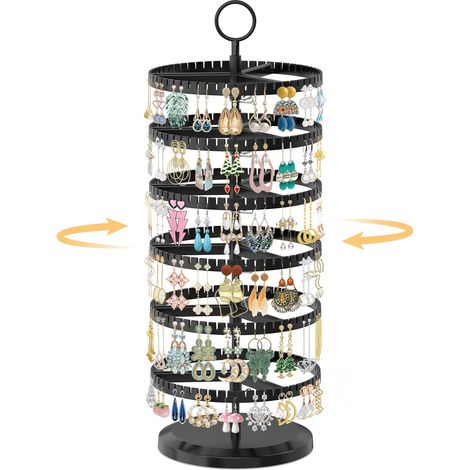 Support de boucles d'oreilles rotatif avec 342 emplacements en U pour femmes et filles, grand support de rangement réglable en plastique à 6 niveaux avec plateau en métal pour boucles (1/5)