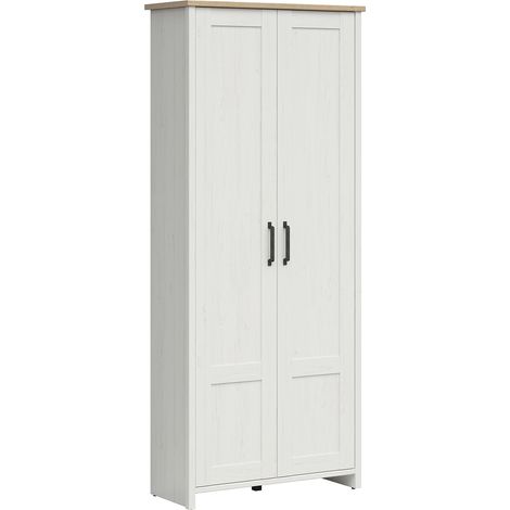 Schrank Aksel mit 2 Türen, Weiß und Holzoptik, 201cm