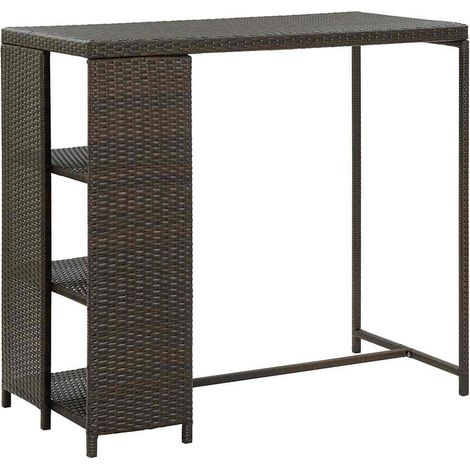 Table haute Table de bar - Mange-Debout avec rangement Marron 120x60x110 cm Résine tressée BV671349 - BonneVie