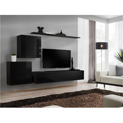 Ensemble meuble TV mural  - Switch V - 250 cm  x 150 cm  x 40 cm - Noir - Livraison gratuite