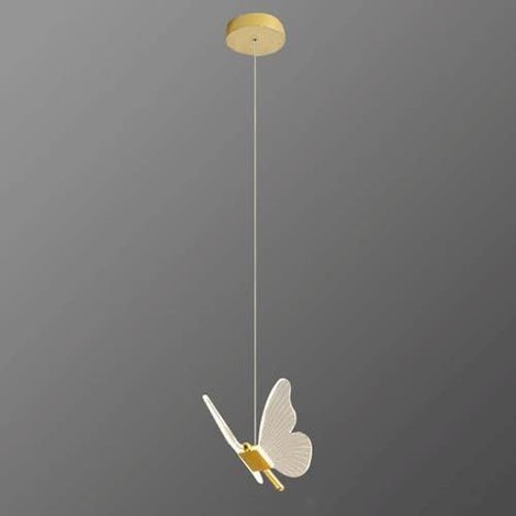 Lampe suspendue papillon de dessin animé, lampe suspendue décorative pour chambre d'enfant, lampes à suspension en métal doré avec guide de lumière en acrylique, abat-jour de chevet, lustre moderne à (1/5)