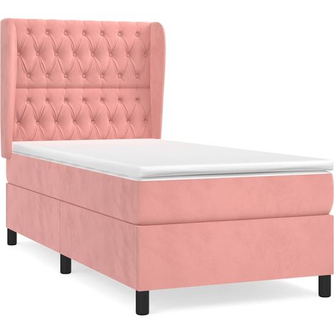 Maison Exclusive - Cama box spring con colchón terciopelo rosa 90 (1/5)