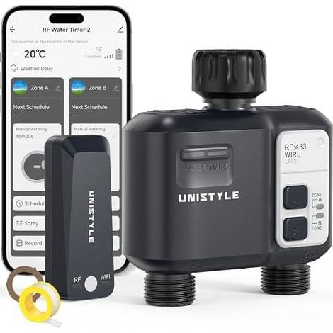 Timer di irrigazione automatico bidirezionale per giardino con connettività Wi-Fi. Controllo tramite app. 5 programmi indipendenti. Sistema di irrigazione intelligente. (1/5)