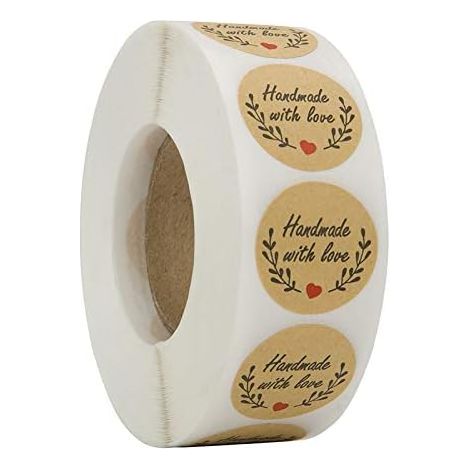 500 étiquettes en papier kraft (rouleau de 1), étiquettes rondes artisanales « Love », étiquettes décoratives autocollantes pour la pâtisserie (1/5)