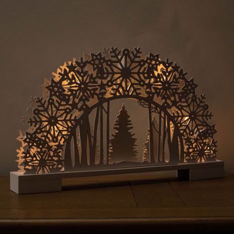 45cm Battery Operated White Wooden Snowflake Arch & Christmas Trees with 10 Warm White LEDs (1/5)