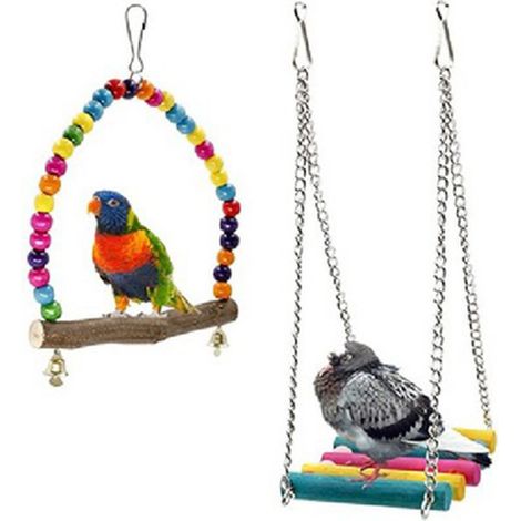 Lot de 2 jouets à mâcher pour balançoire à oiseaux - Hamac à clochettes pour perroquets, adaptés aux petites perruches, calopsittes, pinsons, perruches ondulées, aras, perroquets et inséparables.