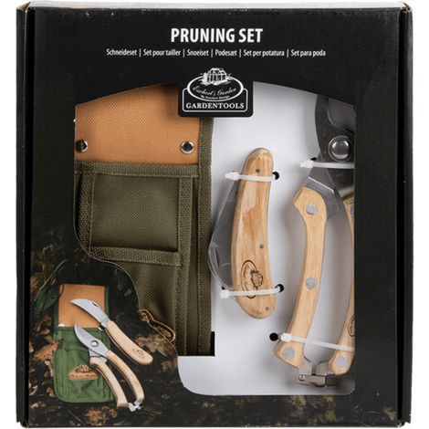 Esschert Design – Coffret jardinage taille et coupe – Sécateur en acier inoxydable et bois de frêne – Couteau de jardinage – Pochette de rangement (1/6)