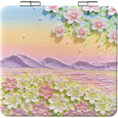 Miroir de Poche Peinture à l'huile Fleur Rétro Mini Miroir de Maquillage Miroir Compact compact (1/5)