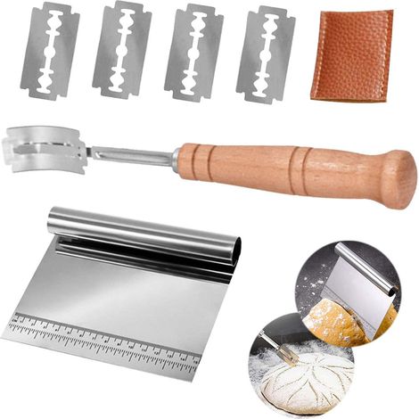 Bread Blade, Baker Blade Included 1 Dough Scraper, Bread Scoring Tool, Bread Bakers Cutter Slashing Tool Dough Maker Razor With 5 Stainless Steel Blades And Leather Protective Cover (1/5)