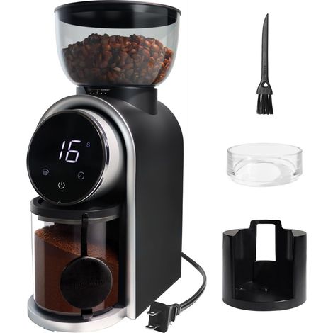 Moulin à café électrique tactile, meules coniques, 2 à 14 tasses, 25 réglages de mouture, brosse de nettoyage, compatible avec expresso, cafetière à filtre et cafetière à piston, usage domestique, 220 (1/5)