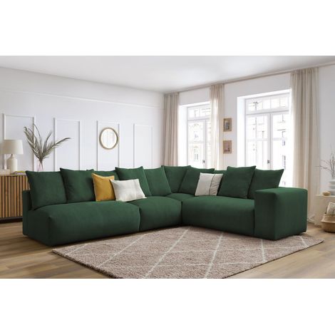 BOBOCHIC - Canapé d'angle fixe modulable VOLTAIRE avec 2 chauffeuses 2 places, 1 angle et 1 chauffeuse 1 place Angle droit Vert (1/5)