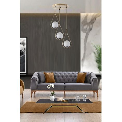 Lustre scandinave Glam, hauteur 70 cm, diamètre 30 cm, 100% métal, blanc et cuivre, culot E27, max 40 W, éclairage élégant pour les espaces modernes (1/4)