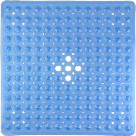 Tapis de Douche Antidérapants Carré en PVC 53 × 53cm, Tapis de Bain avec Ventouse pour Cuisine et Salle de Bain - Bleu (1/5)