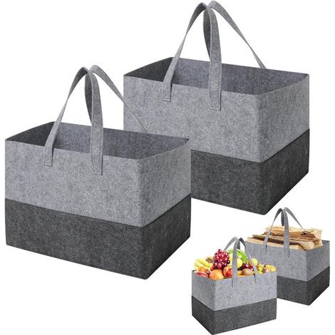 Set di 2 borse in feltro, borsa per la spesa pieghevole e cestino portaoggetti. Cesti multifunzionali in feltro per legno, giornali e giocattoli. Dimensioni: 38 x 25 x 2 cm. (1/5)