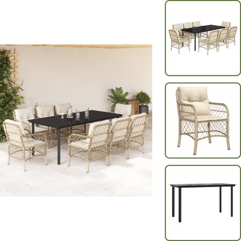 The Living Store 9-tlg. Garten-Essgruppe mit Kissen Beige Poly Rattan - Gartenessgruppe (1/5)