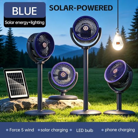 Ventilateur de circulation d'air (violet à énergie solaire), ventilateur d'extérieur, ventilateur de camping, ventilateur sur pied rechargeable, 5 vitesses réglables (1/5)