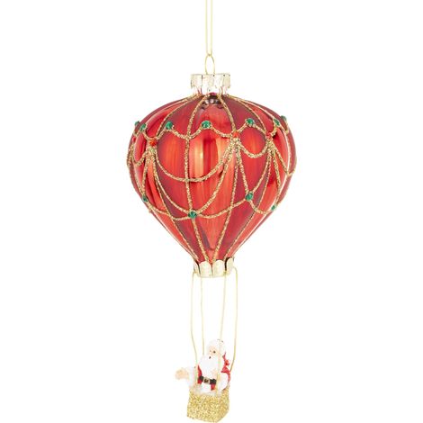 Boule de Noël suspendue en verre rouge et doré, 15 x 8 x 8 cm (1/5)