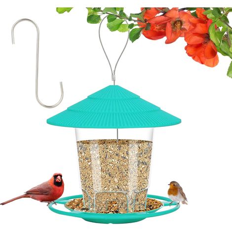 Mangeoire à oiseaux d'extérieur - Plastique robuste anti-écureuils - Crochet de suspension sécurisé, durable pour jardin et balcon - Bleue (1/5)
