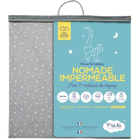 Matelas de voyage bébé 60x120 cm – Pliable et déhoussable – Imperméable en coton – 2 faces de couchage réversibles – P'Tit Lit (1/5)